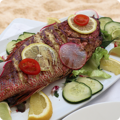 Whole baked reef fish with